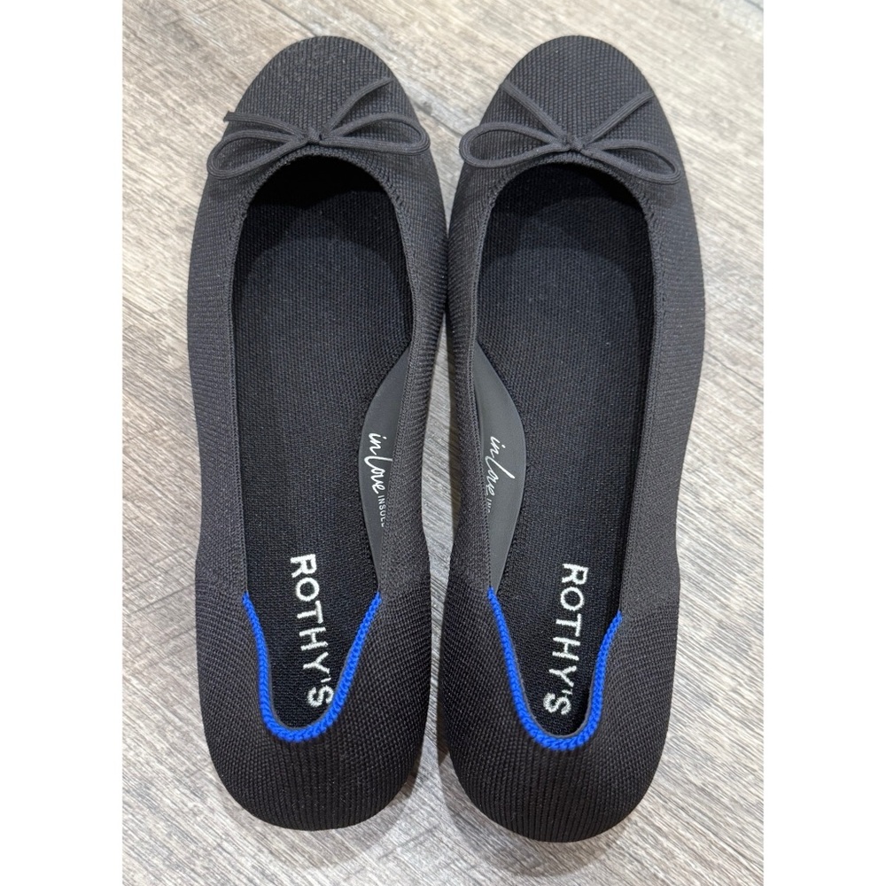 New Rothy’s The Ballet Flat Ballerina Black Comfort Slip On Bow Size 10.5 - Picture 7 of 8